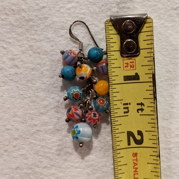 Sterling Silver Glass and Turquoise Bead Earrings - Picture 3 of 3